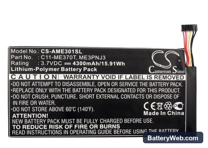 Asus MeMO Pad ME370T Replacement Battery, 3.7V, 4300mAh, Li-Polymer 5