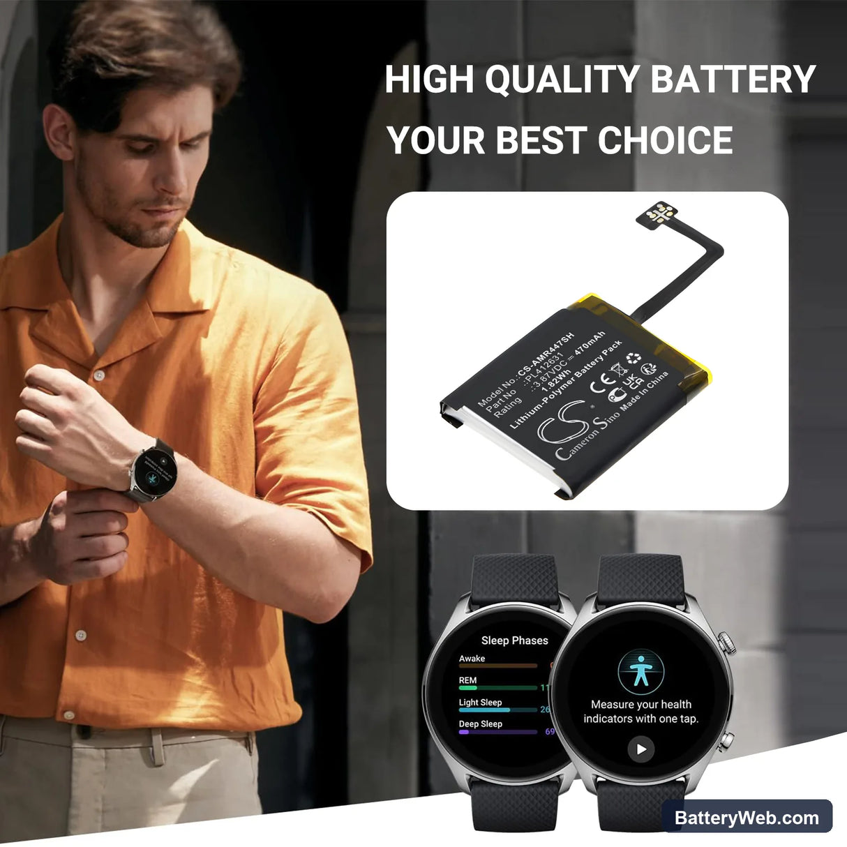 Amazfit GTR 4 47mm Replacement Battery, 3.87V, 470mAh, Li-Polymer 5
