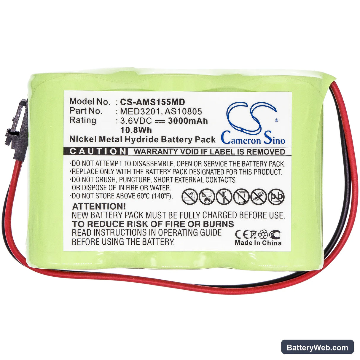 Welch-Allyn WA49020-EF Replacement Battery, 3.6V, 3000mAh, Ni-MH 3