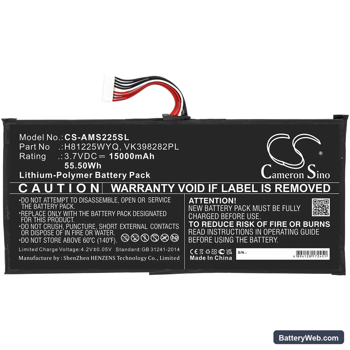 Autel MaxiSys Elite Replacement Battery, 3.7V, 15000mAh, Li-Polymer 3