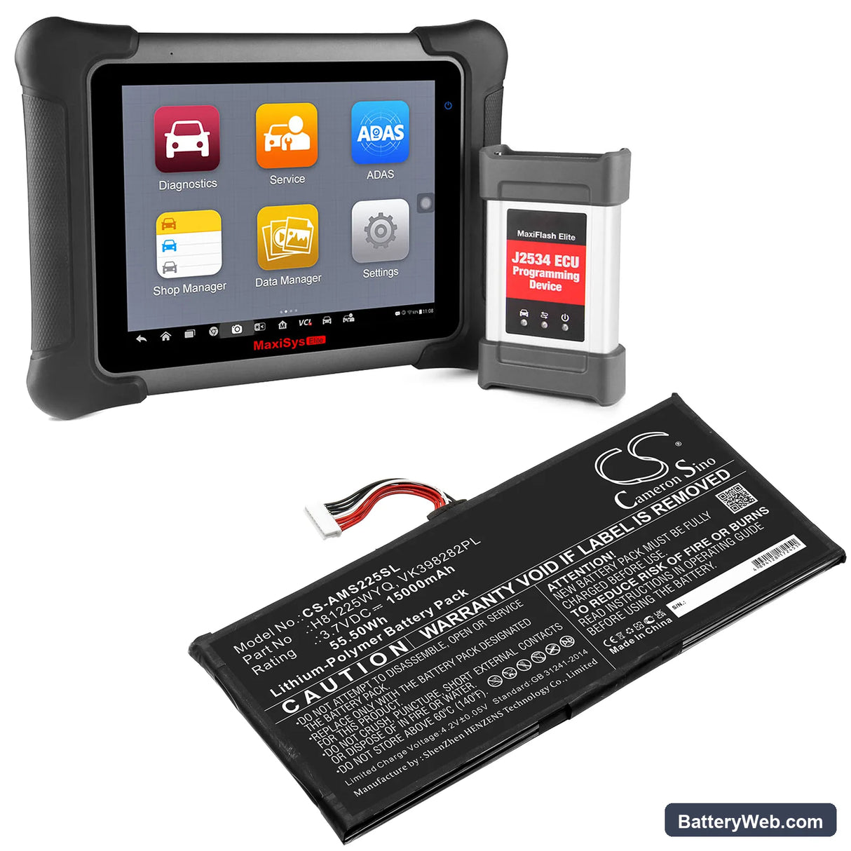 Autel MaxiSys Elite Replacement Battery, 3.7V, 15000mAh, Li-Polymer 5