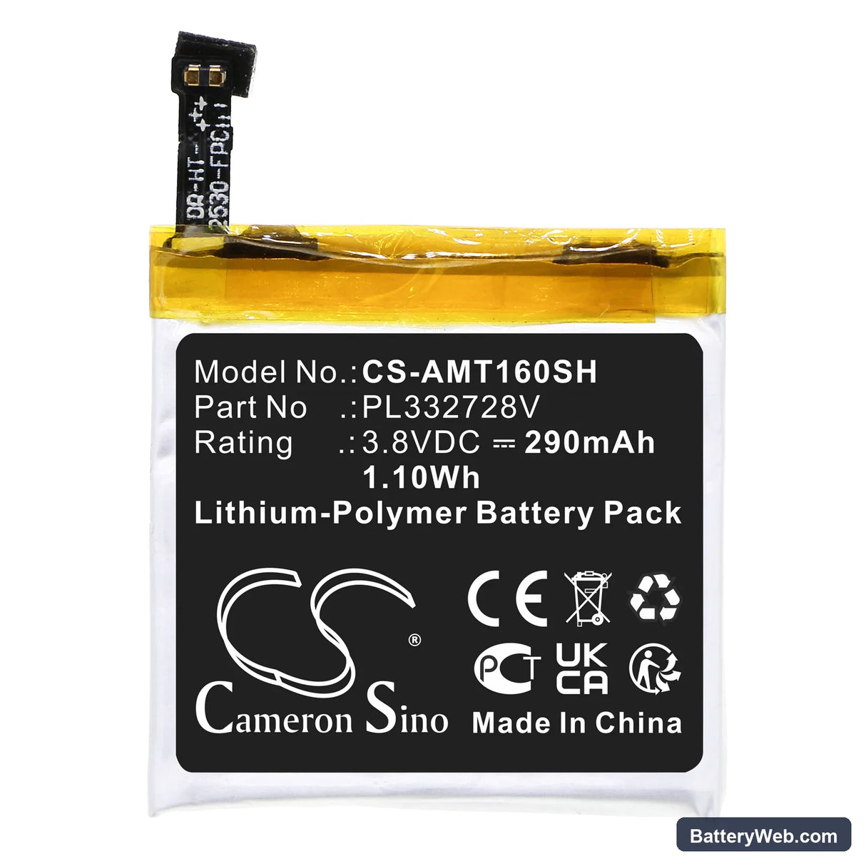 Amazfit Stratos Replacement Battery, 3.8V, 290mAh, Li-Polymer 3