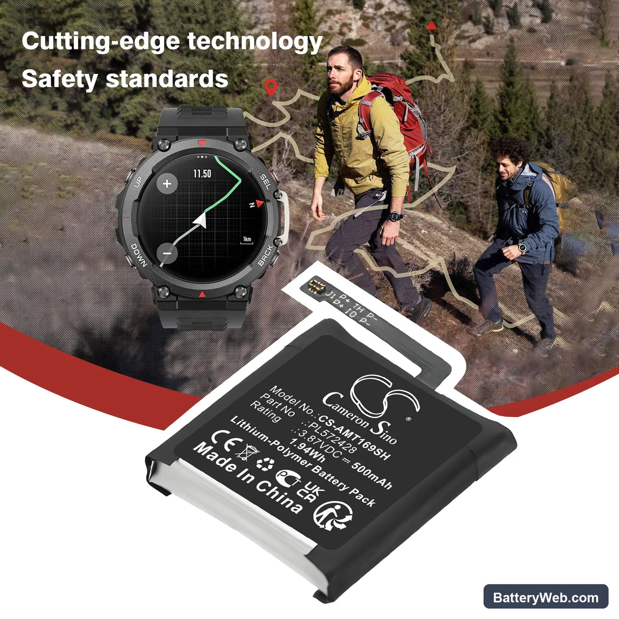 Amazfit A2169 Replacement Battery, 3.87V, 500mAh, Li-Polymer 5