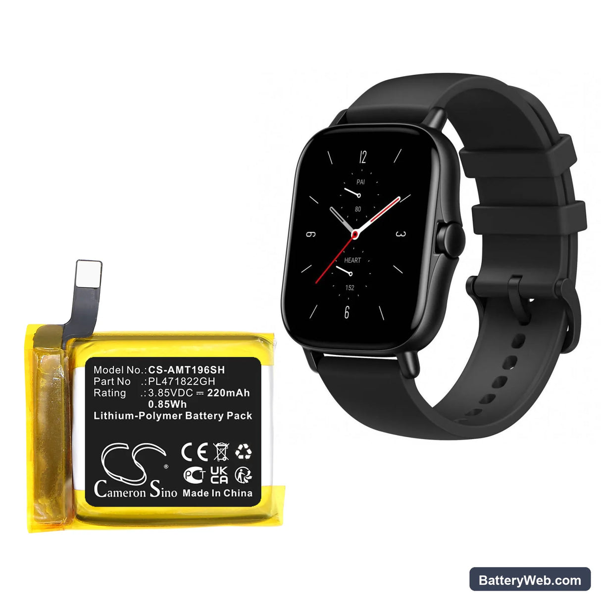 Amazfit A1969 Replacement Battery, 3.85V, 220mAh, Li-Polymer 5