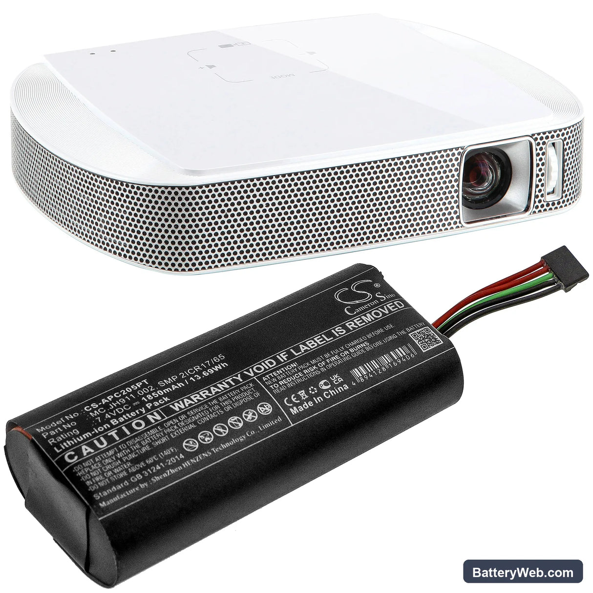 Acer Projector C205 Replacement Battery, 7.4V, 1850mAh, Li-ion 5