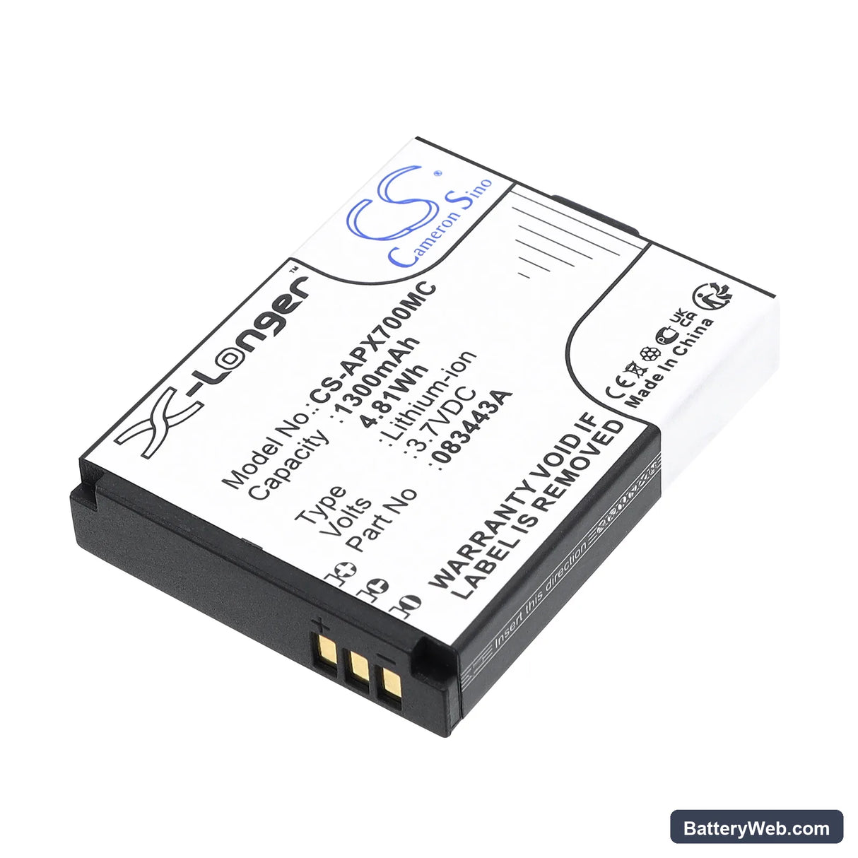 Actionpro X7 Replacement Battery, 3.7V, 1300mAh, Li-ion 1