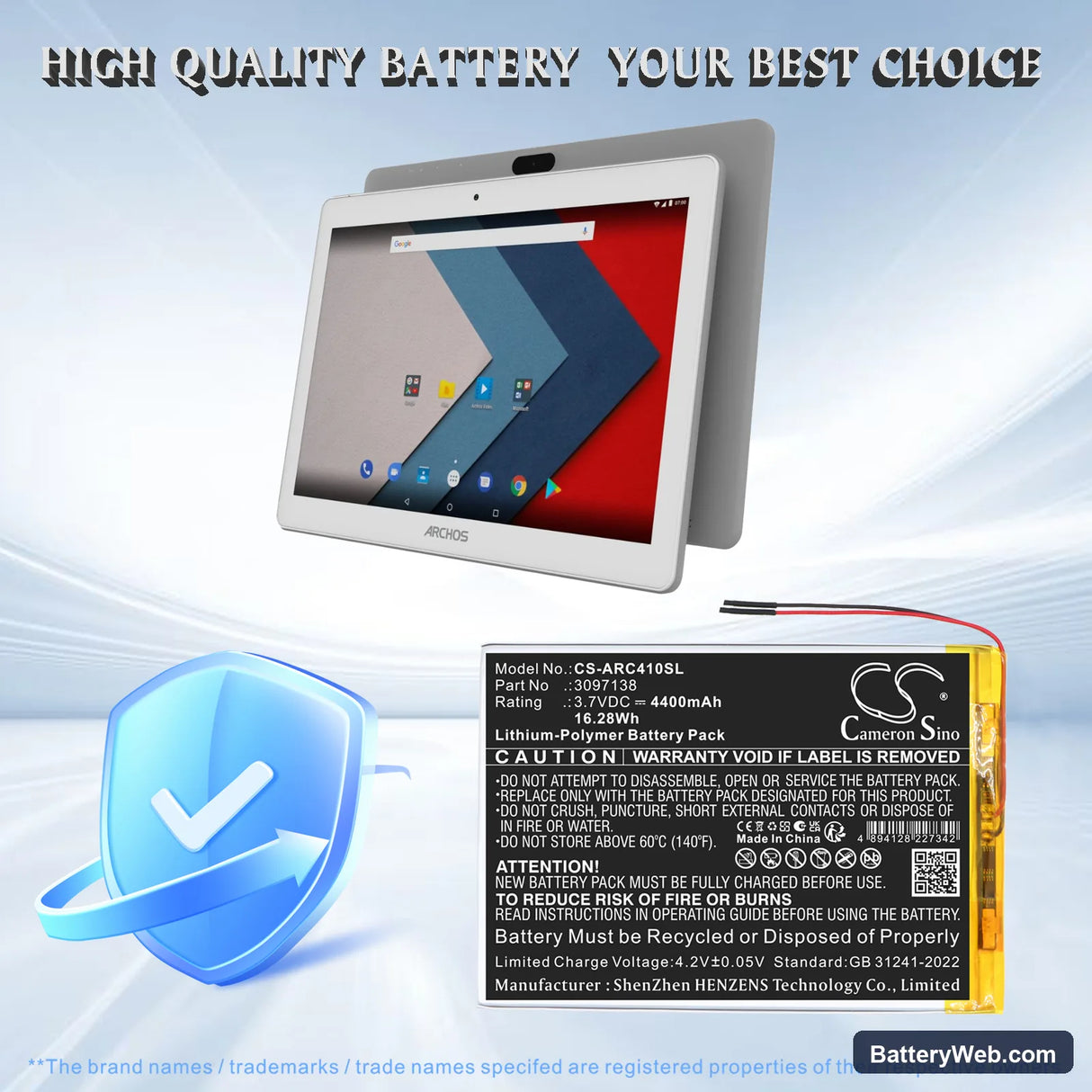 Archos AC101OX4G Replacement Battery, 3.7V, 4400mAh, Li-Polymer 5