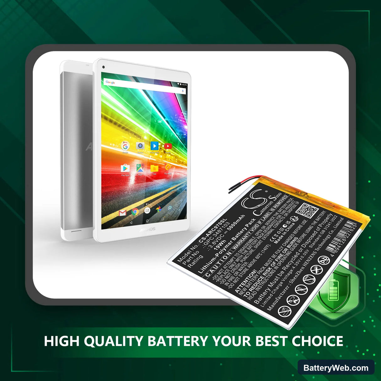 Archos AC97CPL Replacement Battery, 3.8V, 5000mAh, Li-Polymer 5