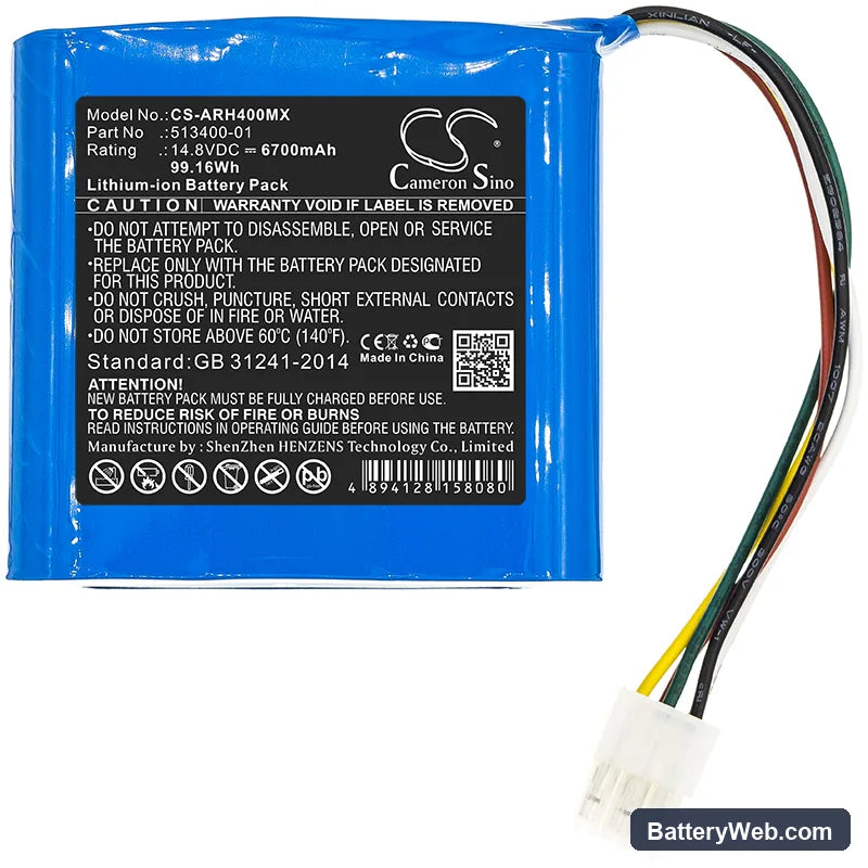 Arjo Huntleigh Air pump Replacement Battery, 14.8V, 6700mAh, Li-ion 3
