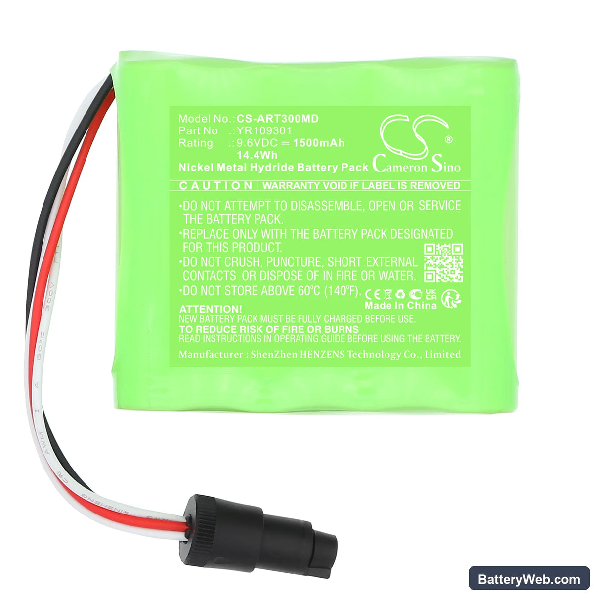 Air Liquide Blease 5500 Osiris 3 Replacement Battery, 9.6V, 1500mAh, Ni-MH 3