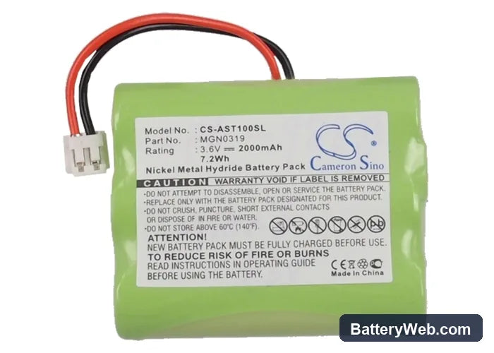 Ascom EFT20-S Replacement Battery, 3.6V, 2000mAh, Ni-MH 6