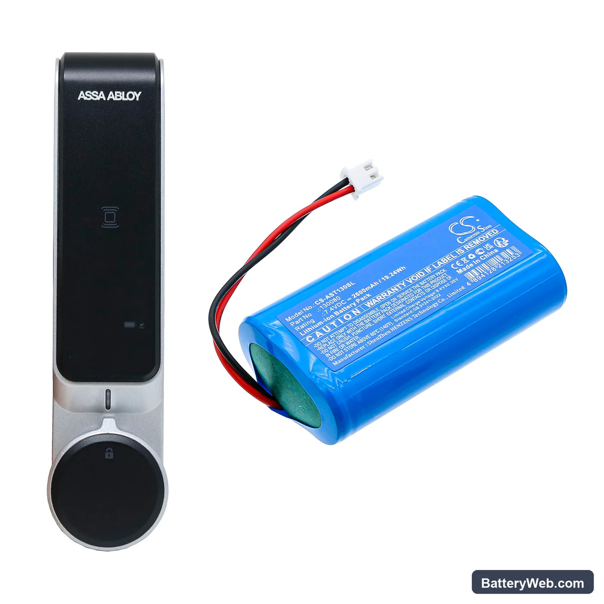 Assa Abloy MUL-T-LOCK Replacement Battery, 7.4V, 2600mAh, Li-ion 6