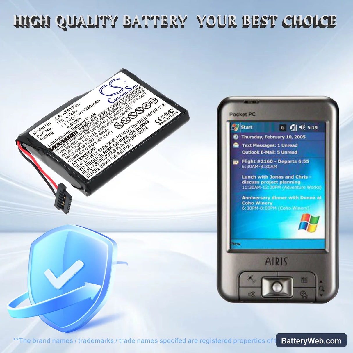 Airis T610 Replacement Battery, 3.7V, 1250mAh, Li-ion 6