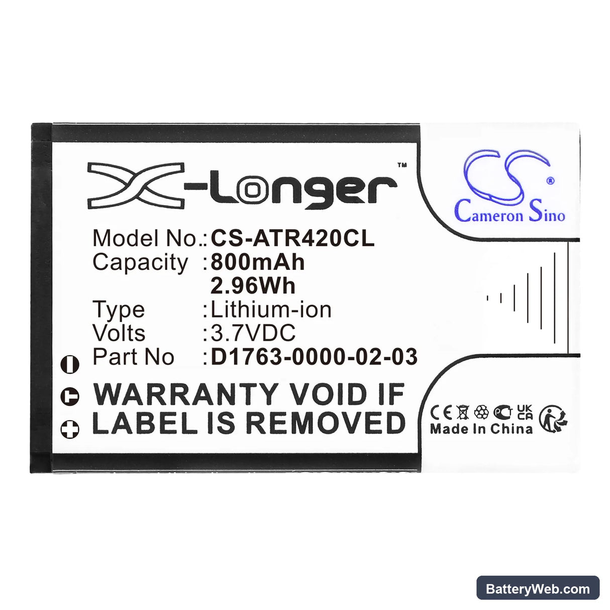 Aastra 420d Replacement Battery, 3.7V, 800mAh, Li-ion 3