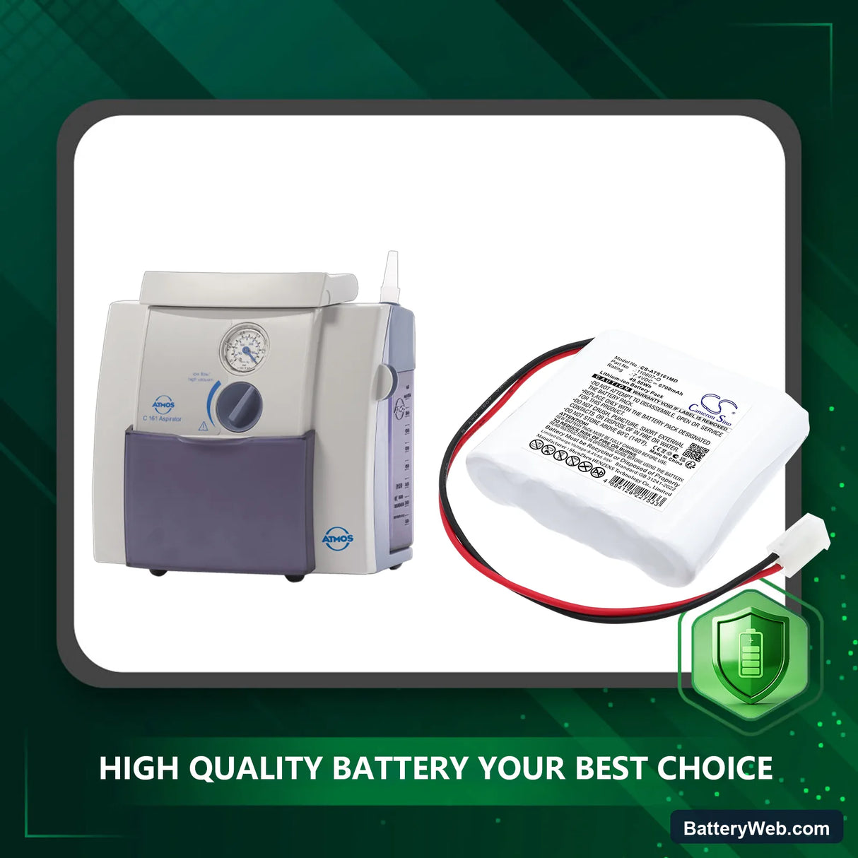 Atmos Suctions Pump A161 Replacement Battery, 7.4V, 6700mAh, Li-ion 6