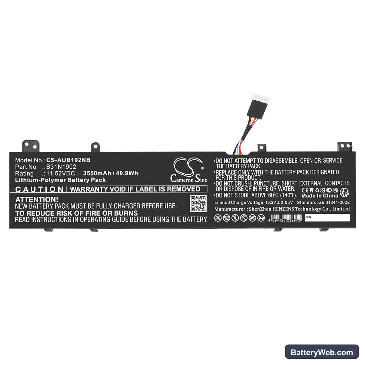 Asus Replacement Battery, 11.52V, 3550mAh, Li-Polymer 3