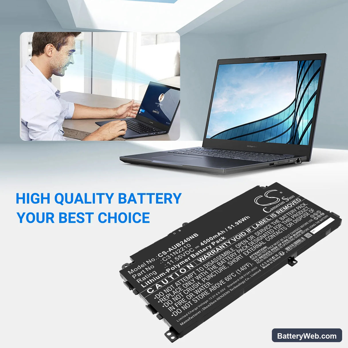 Asus B2402CVA Replacement Battery, 11.55V, 4500mAh, Li-Polymer 6