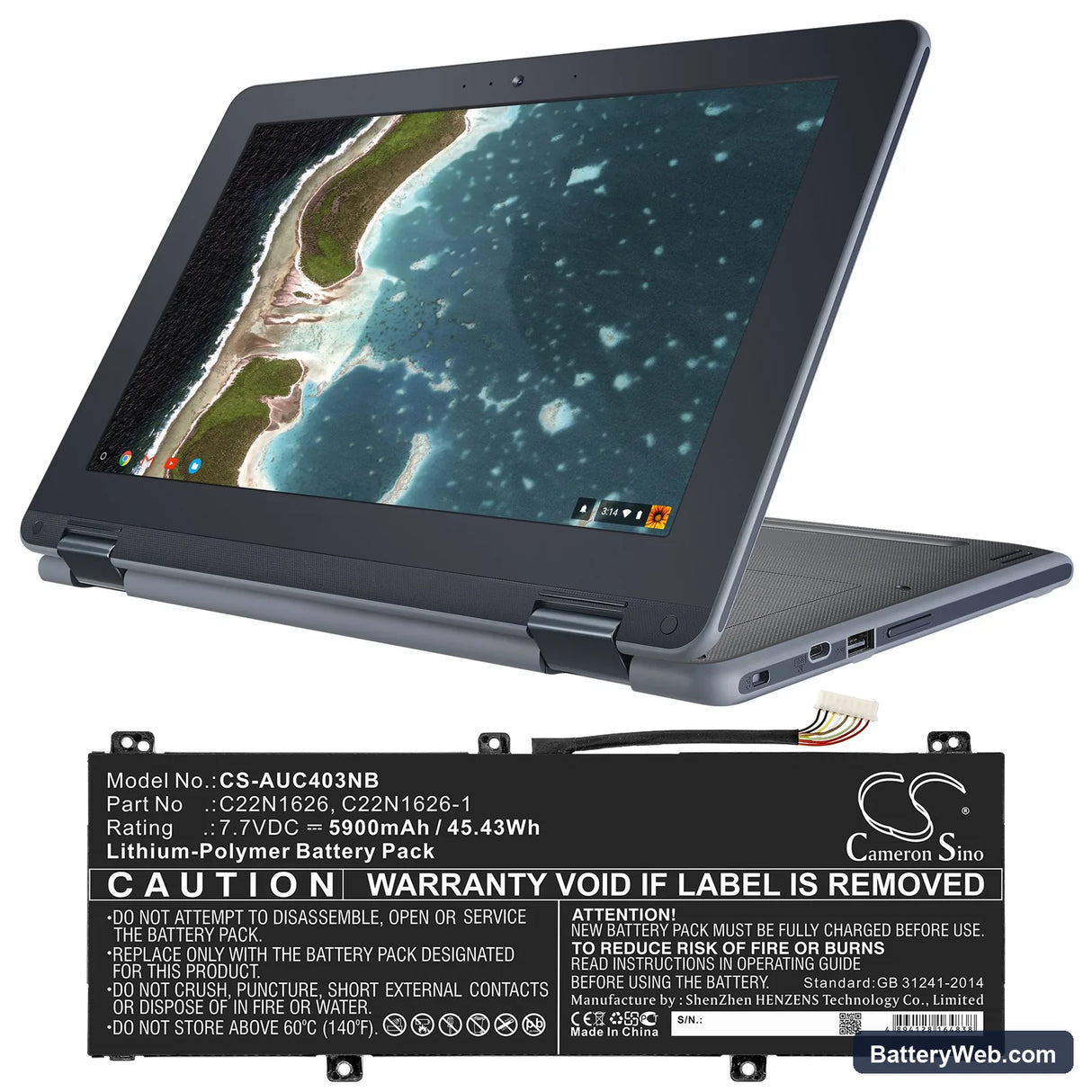Asus Chromebook C403NA-FQ0004 Replacement Battery, 7.7V, 5900mAh, Li-Polymer 5