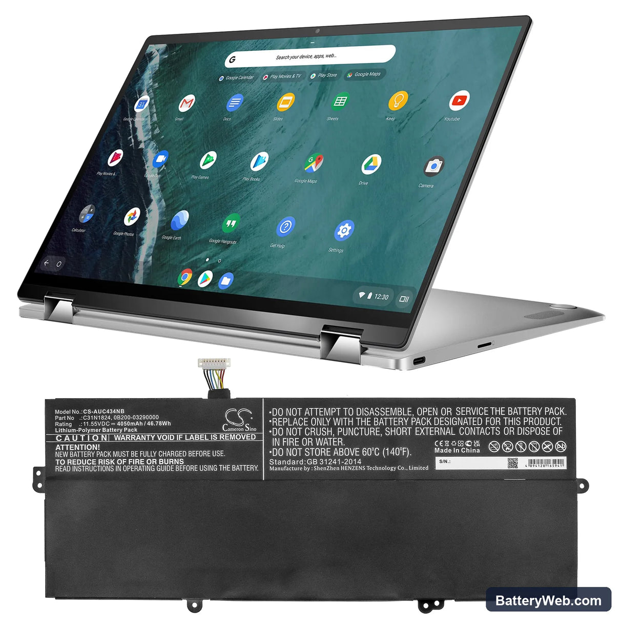 Asus Chromebook Flip C434 Replacement Battery, 11.55V, 4050mAh, Li-Polymer 5