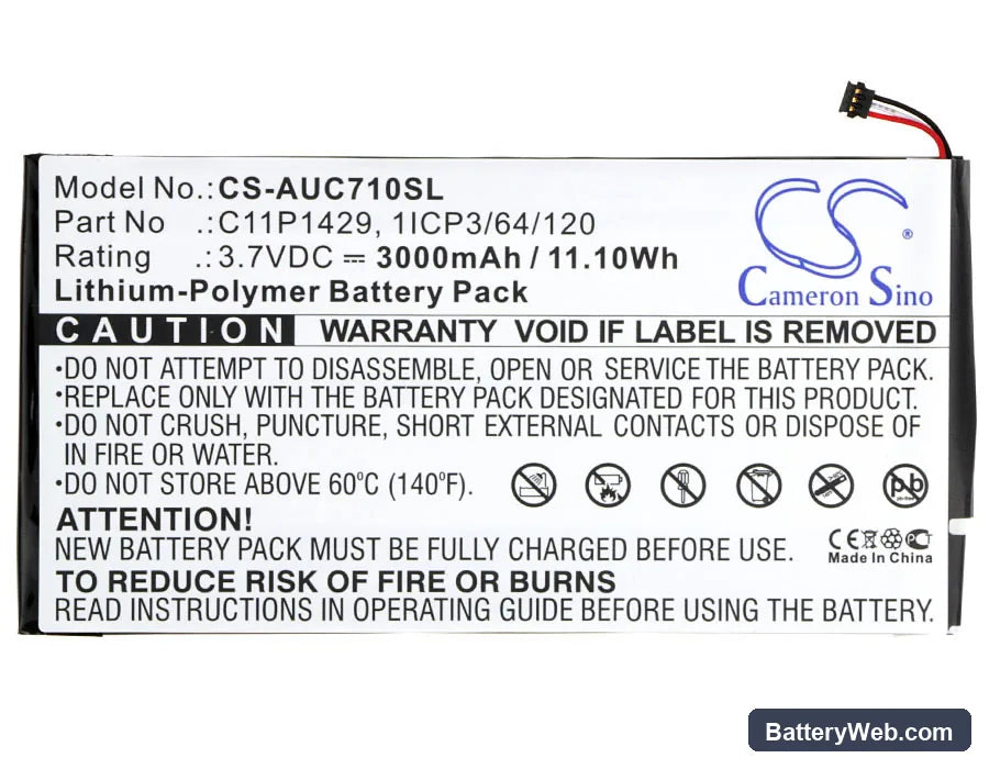Asus Zenpad C7.0 Replacement Battery, 3.7V, 3000mAh, Li-Polymer 5