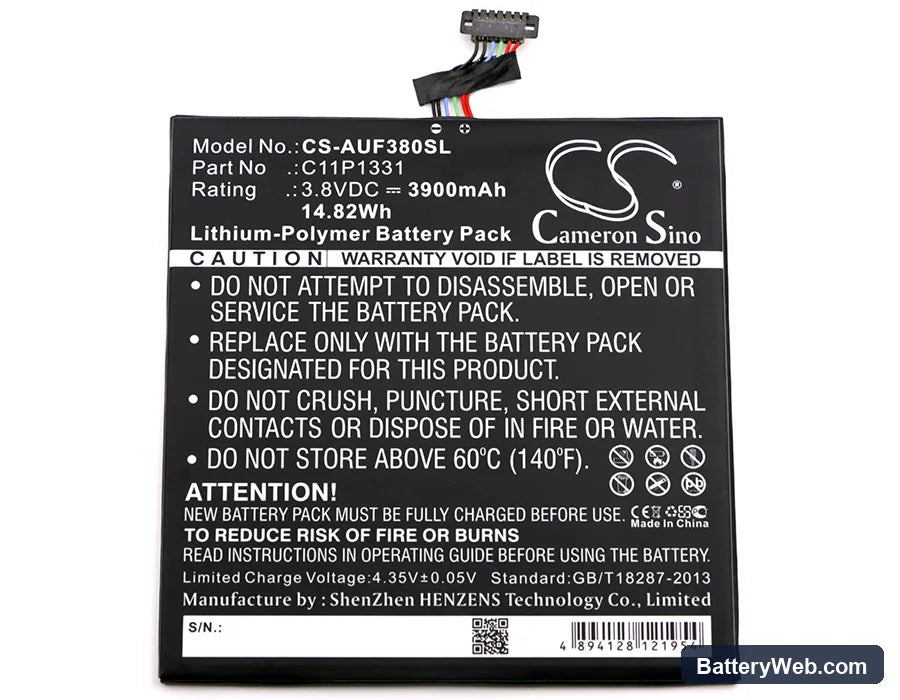 Asus Fonepad 8 Dual Sim Replacement Battery, 3.8V, 3900mAh, Li-Polymer 3