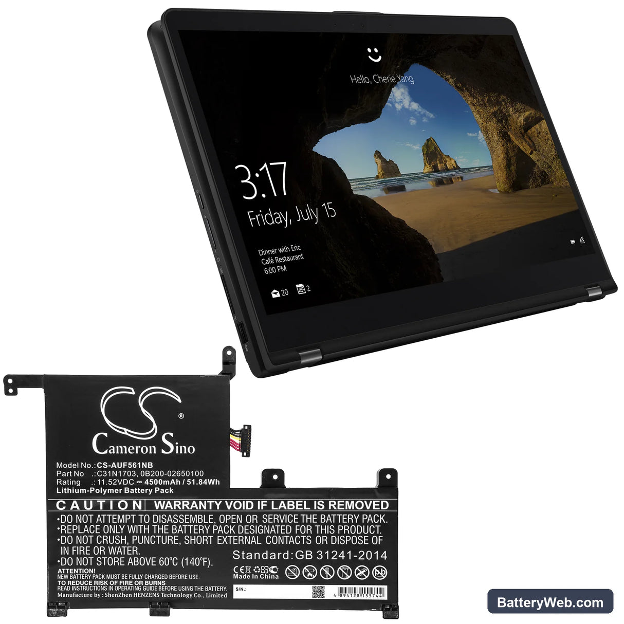 Asus ZenBook Flip UX561UN-BO011T Replacement Battery, 11.52V, 4500mAh, Li-Polymer 5
