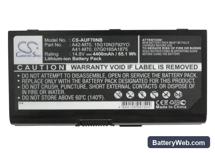 Asus F70 Replacement Battery, 14.8V, 4400mAh, Li-ion 5