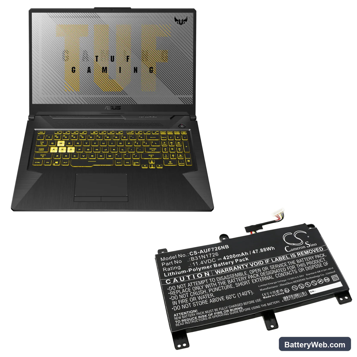 Asus FX504 Replacement Battery, 11.4V, 4200mAh, Li-Polymer 6