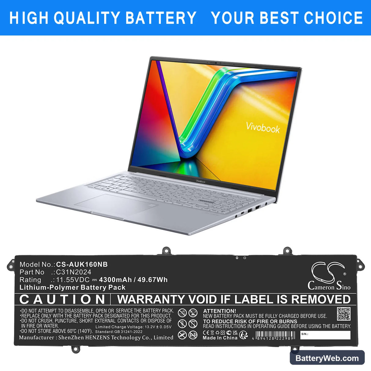 Asus VivoBook 16X K3605VC Replacement Battery, 11.55V, 4300mAh, Li-Polymer 6