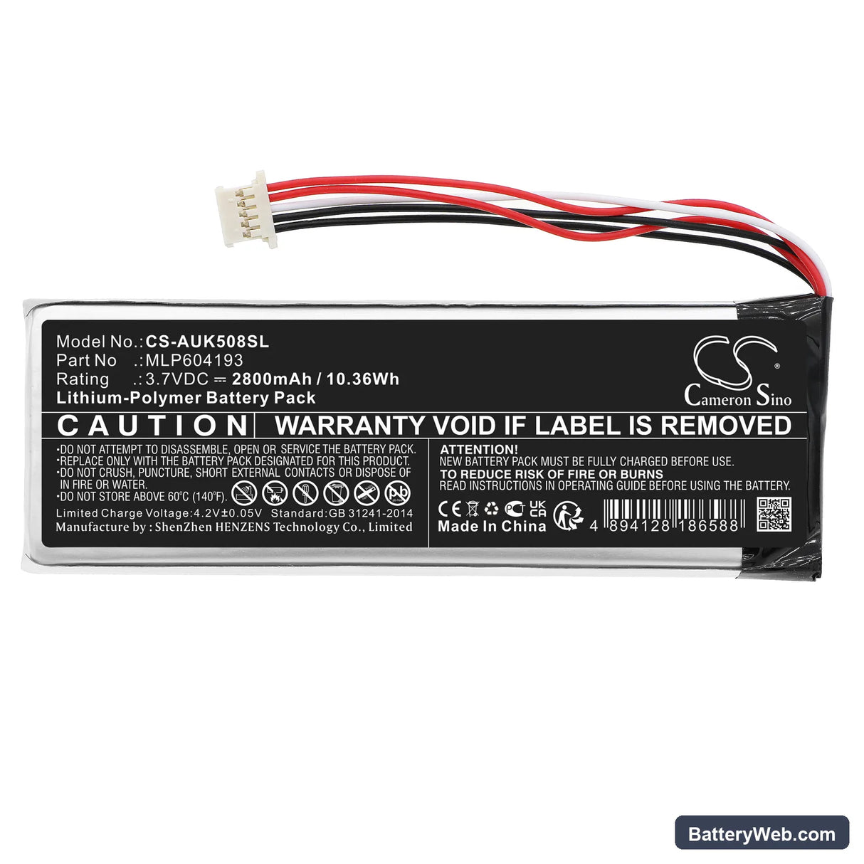 Autel TS508K Replacement Battery, 3.7V, 2800mAh, Li-Polymer 3