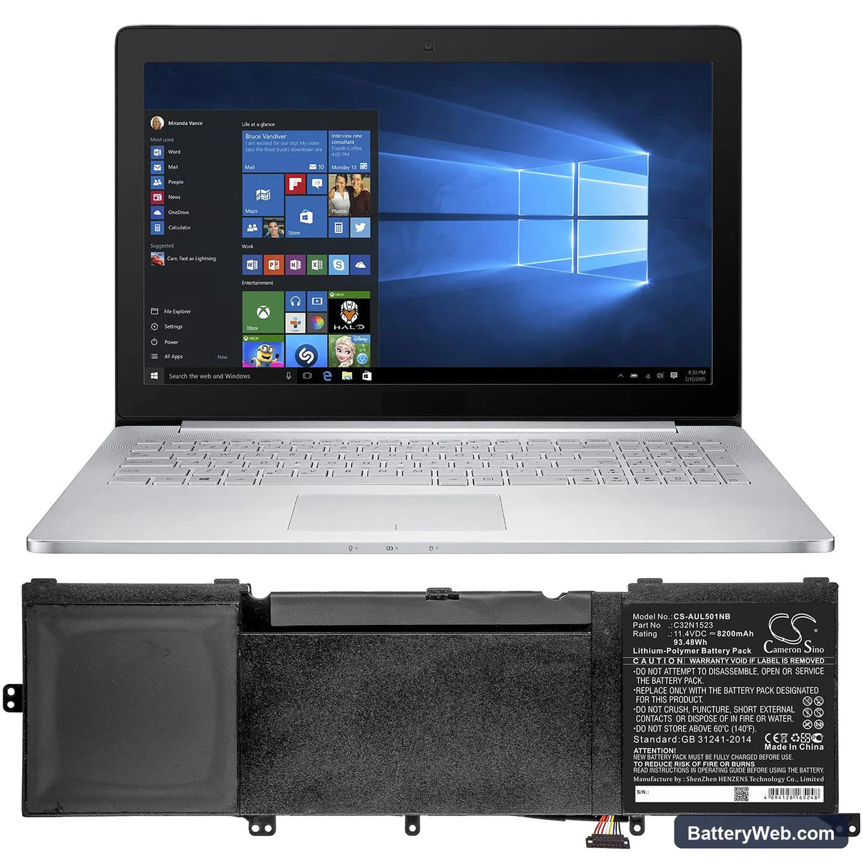 Asus UX501VW-FY062T Replacement Battery, 11.4V, 8200mAh, Li-Polymer 5