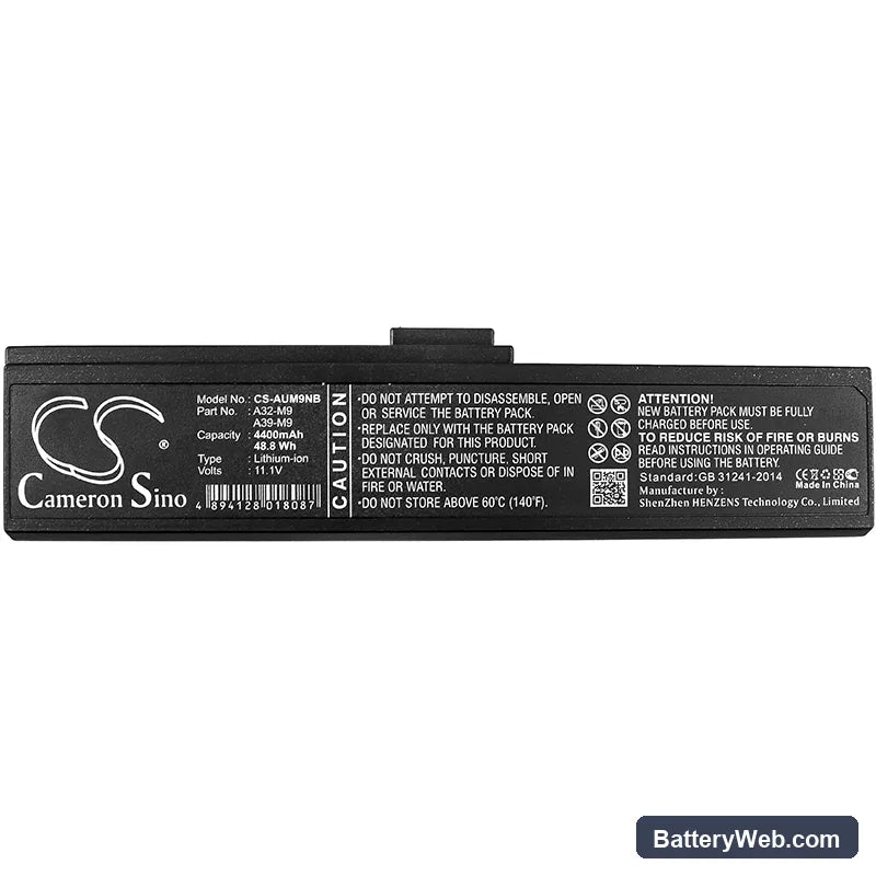 Asus W7J Replacement Battery, 11.1V, 4400mAh, Li-ion 3