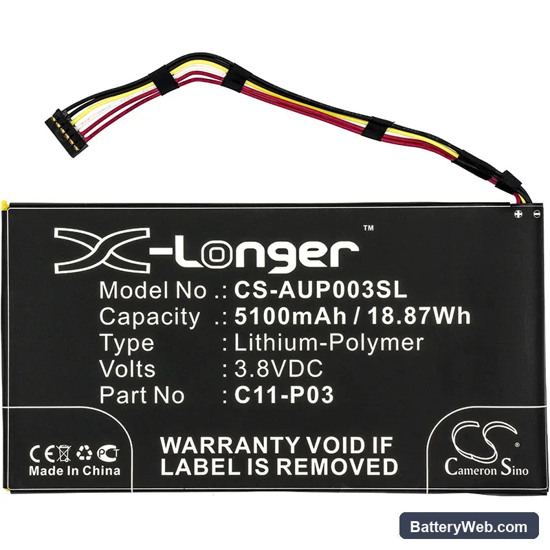 Asus Padfone 2 Tablet Replacement Battery, 3.8V, 5100mAh, Li-Polymer 3