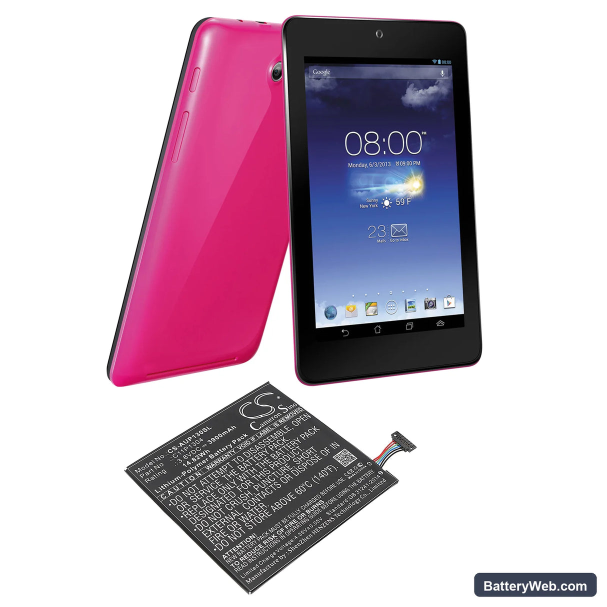 Asus MeMO Pad HD7 Replacement Battery, 3.8V, 3900mAh, Li-Polymer 6