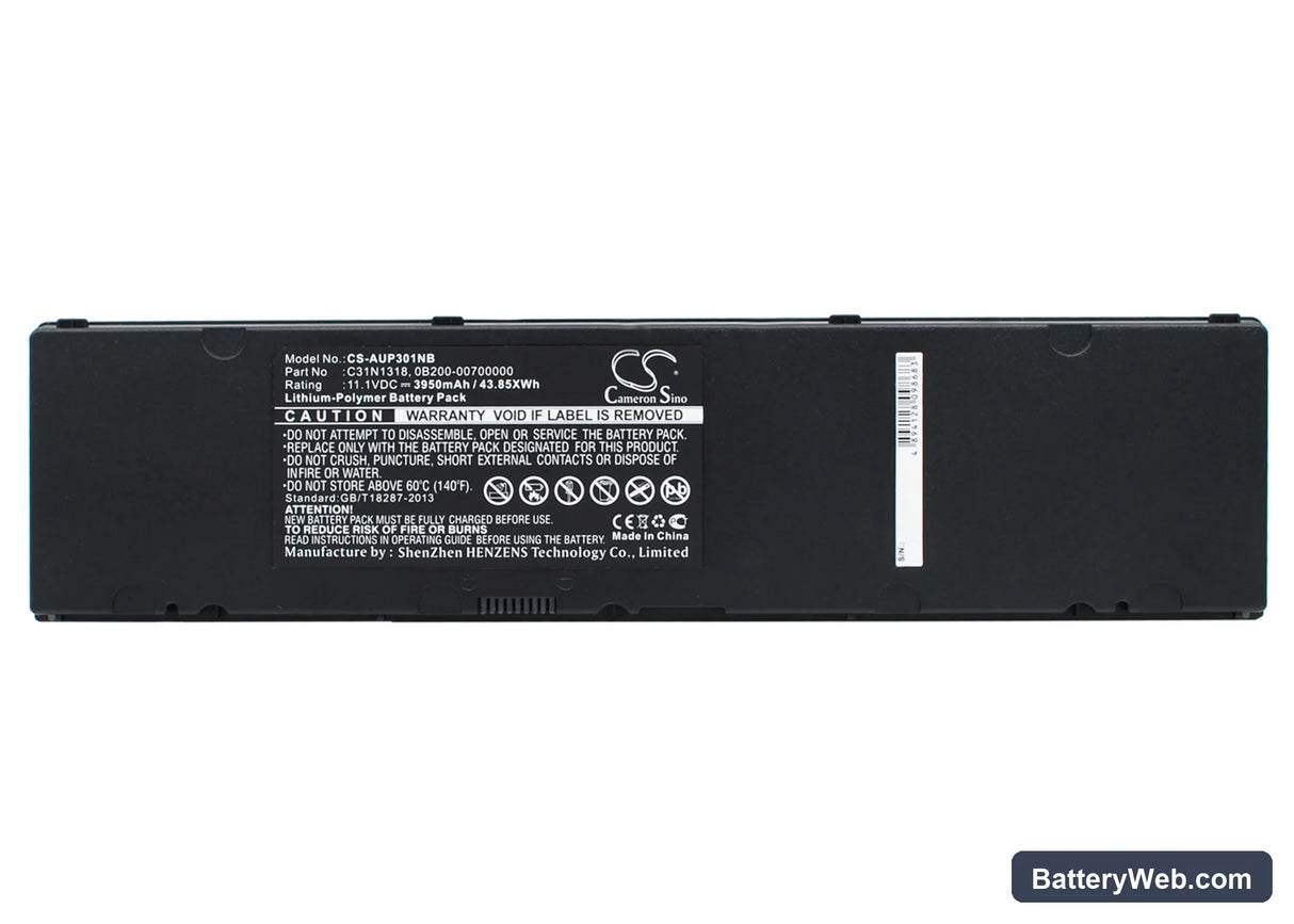 Asus AsusPro PU301 Replacement Battery, 11.1V, 3950mAh, Li-Polymer 1