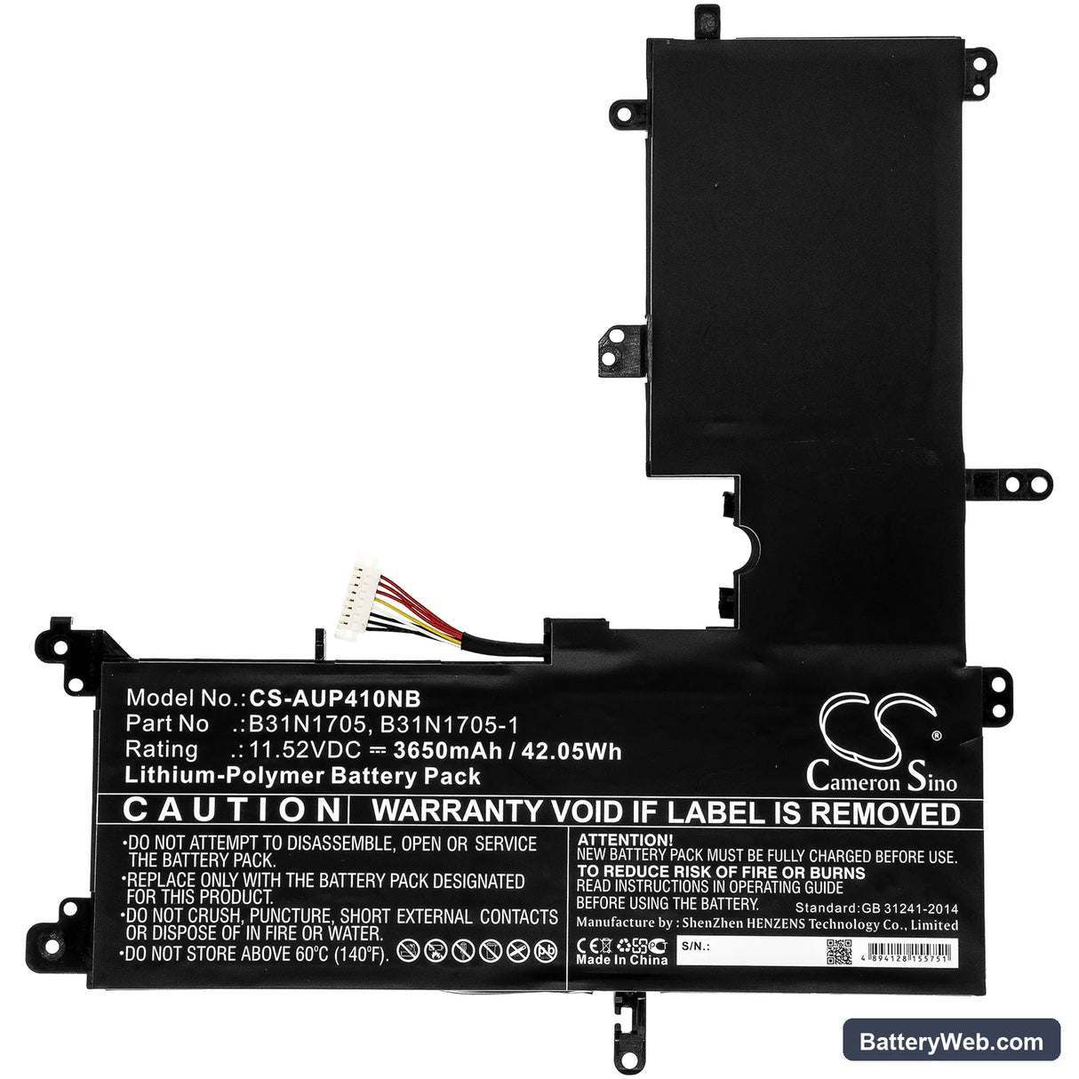 Asus VivoBook Flip 14 TP410UA-EC229T Replacement Battery, 11.52V, 3650mAh, Li-Polymer 3