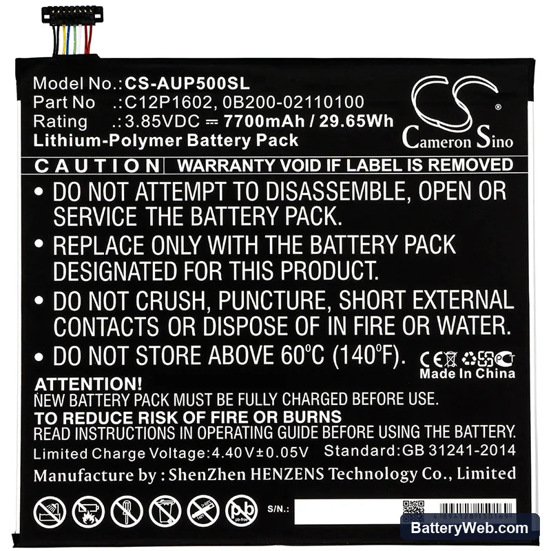 Asus ZenPad 3S 10 LTE Replacement Battery, 3.85V, 7700mAh, Li-Polymer 3