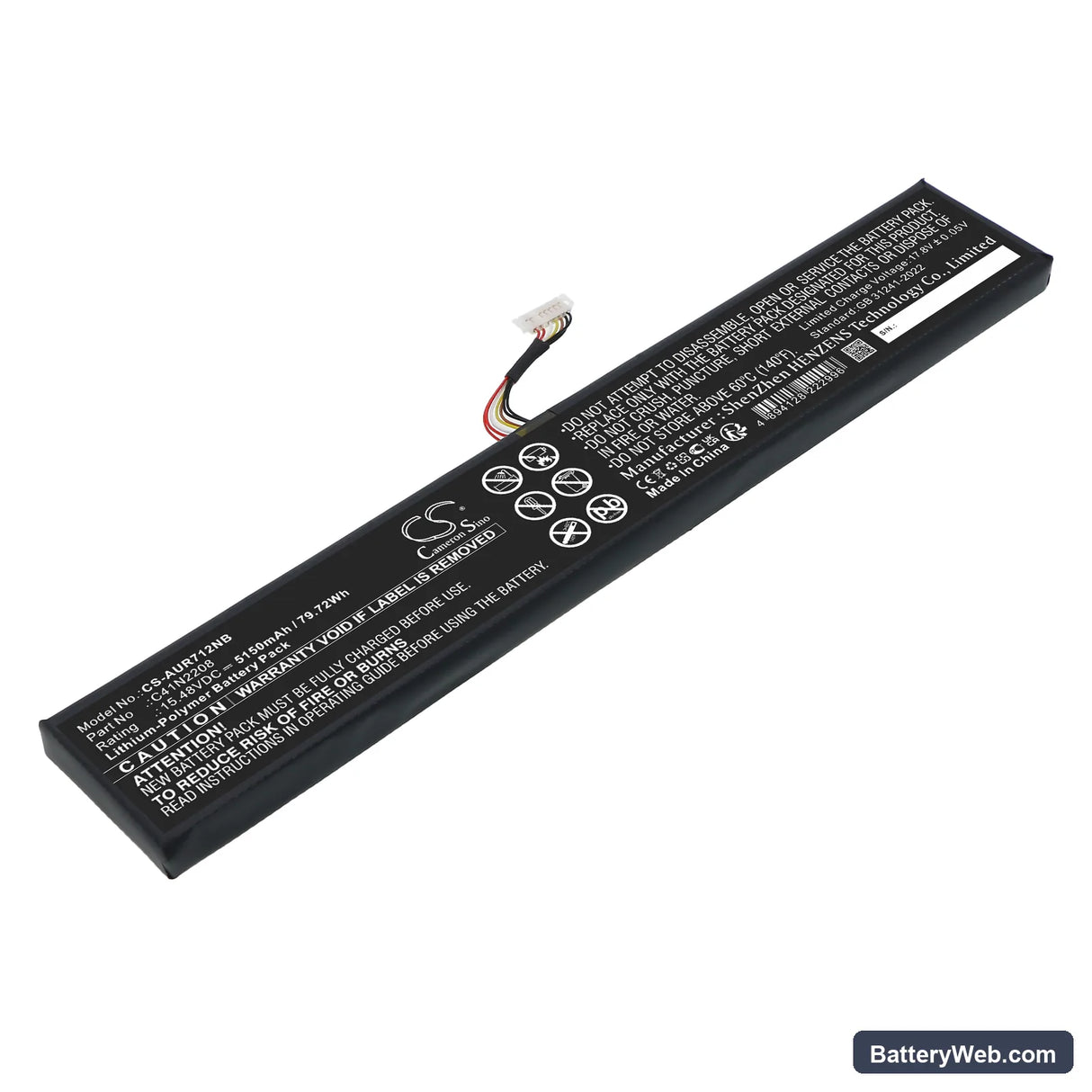 Asus RC71L-NH001W Replacement Battery, 15.48V, 5150mAh, Li-Polymer 1