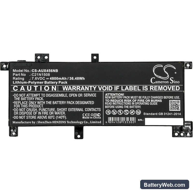 Asus X456 Replacement Battery, 7.6V, 4800mAh, Li-Polymer 5