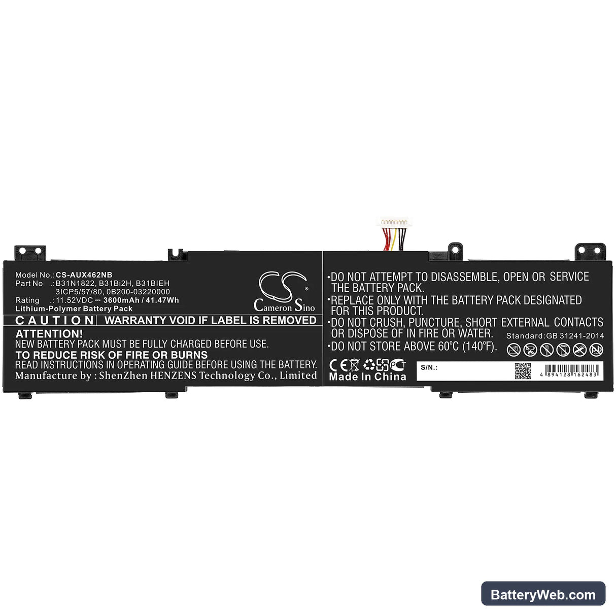 Asus UX462DA-2G Replacement Battery, 11.52V, 3600mAh, Li-Polymer 3