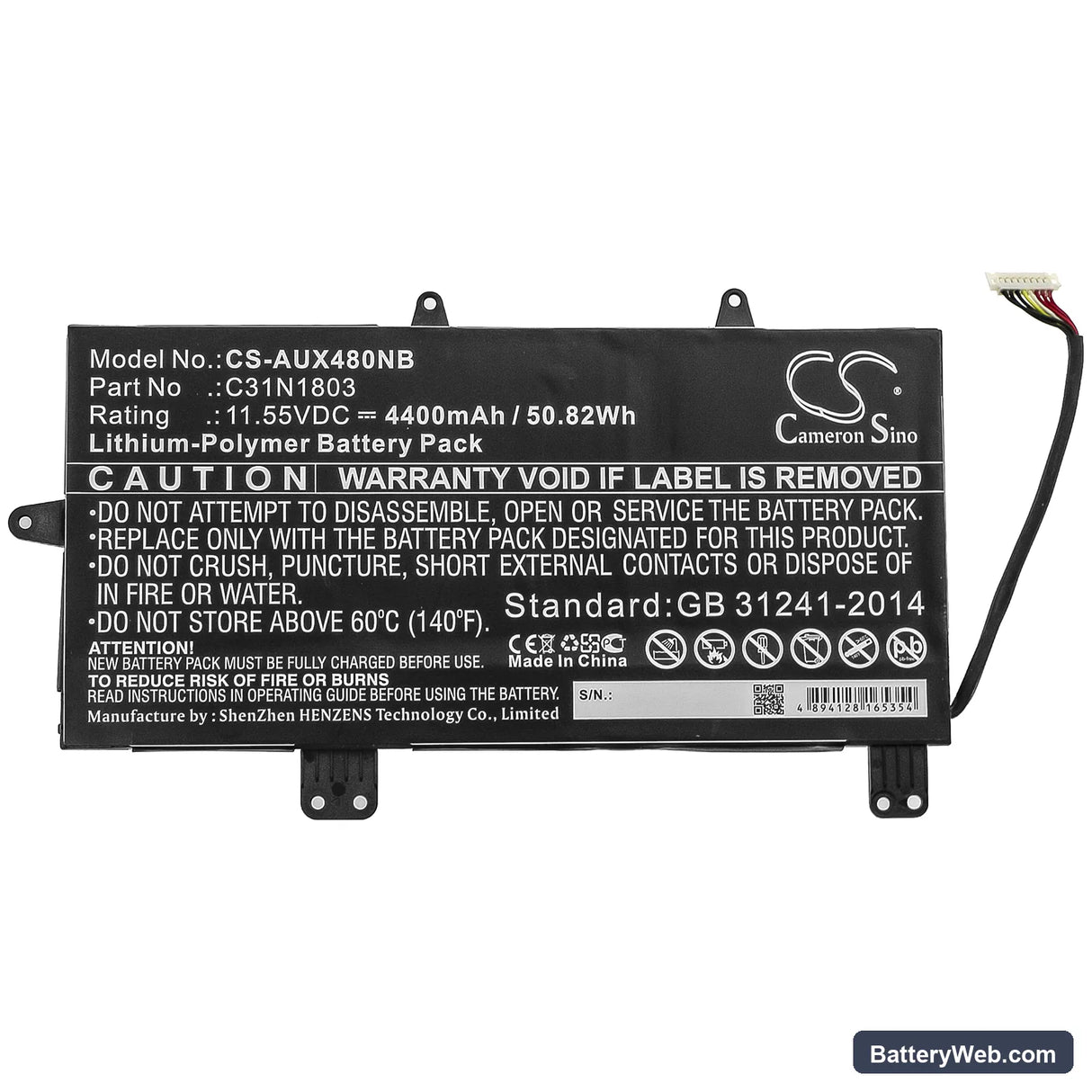 Asus ZenBook Pro 14 UX480 Replacement Battery, 11.55V, 4400mAh, Li-Polymer 3