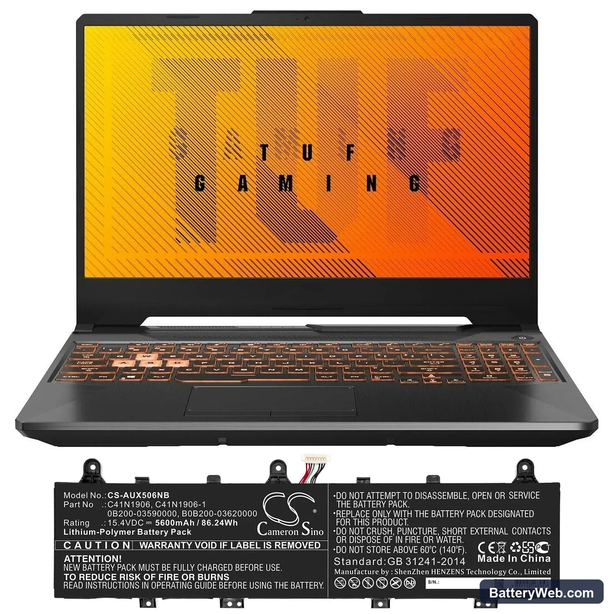 Asus FX506IV Replacement Battery, 15.4V, 5600mAh, Li-Polymer 6