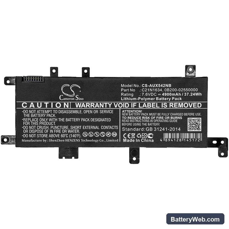 Asus VivoBook F542UF Replacement Battery, 7.6V, 4900mAh, Li-Polymer 3