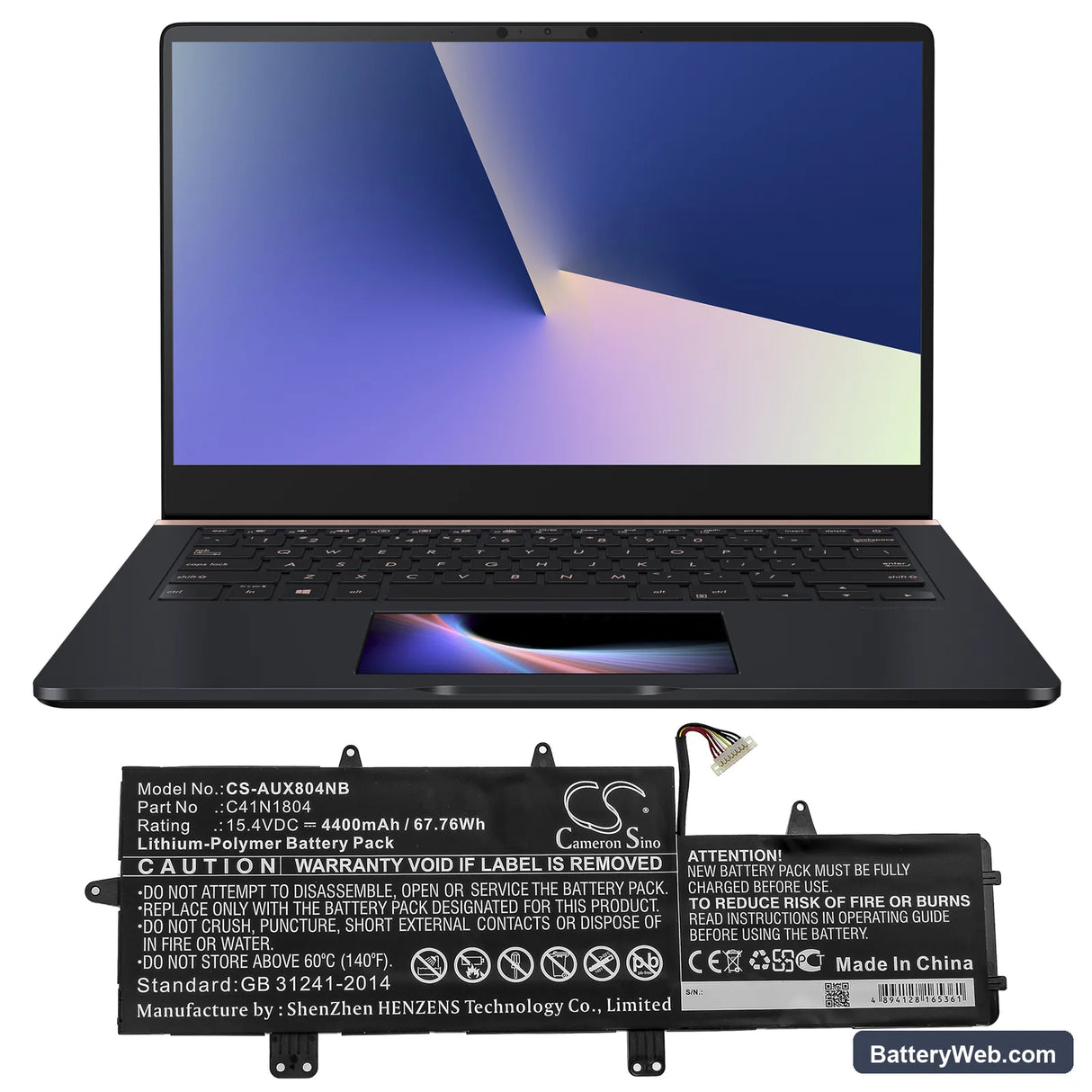 Asus ZenBook Pro 14 UX450 Replacement Battery, 15.4V, 4400mAh, Li-Polymer 5
