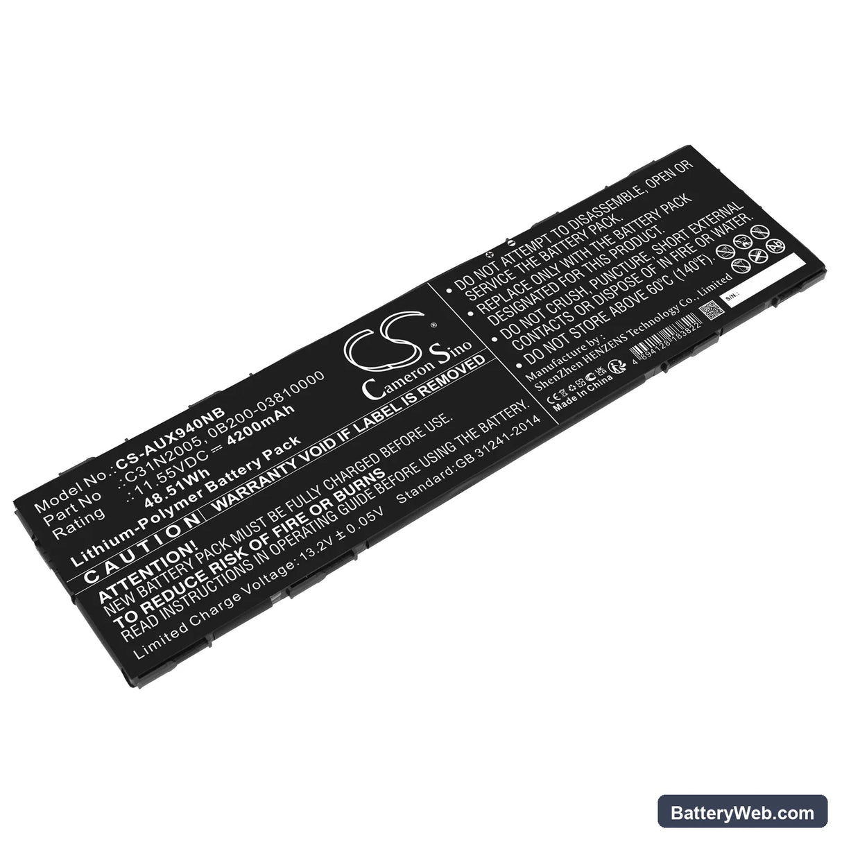 Asus ChromeBook CX9 Replacement Battery, 11.55V, 4200mAh, Li-Polymer 1