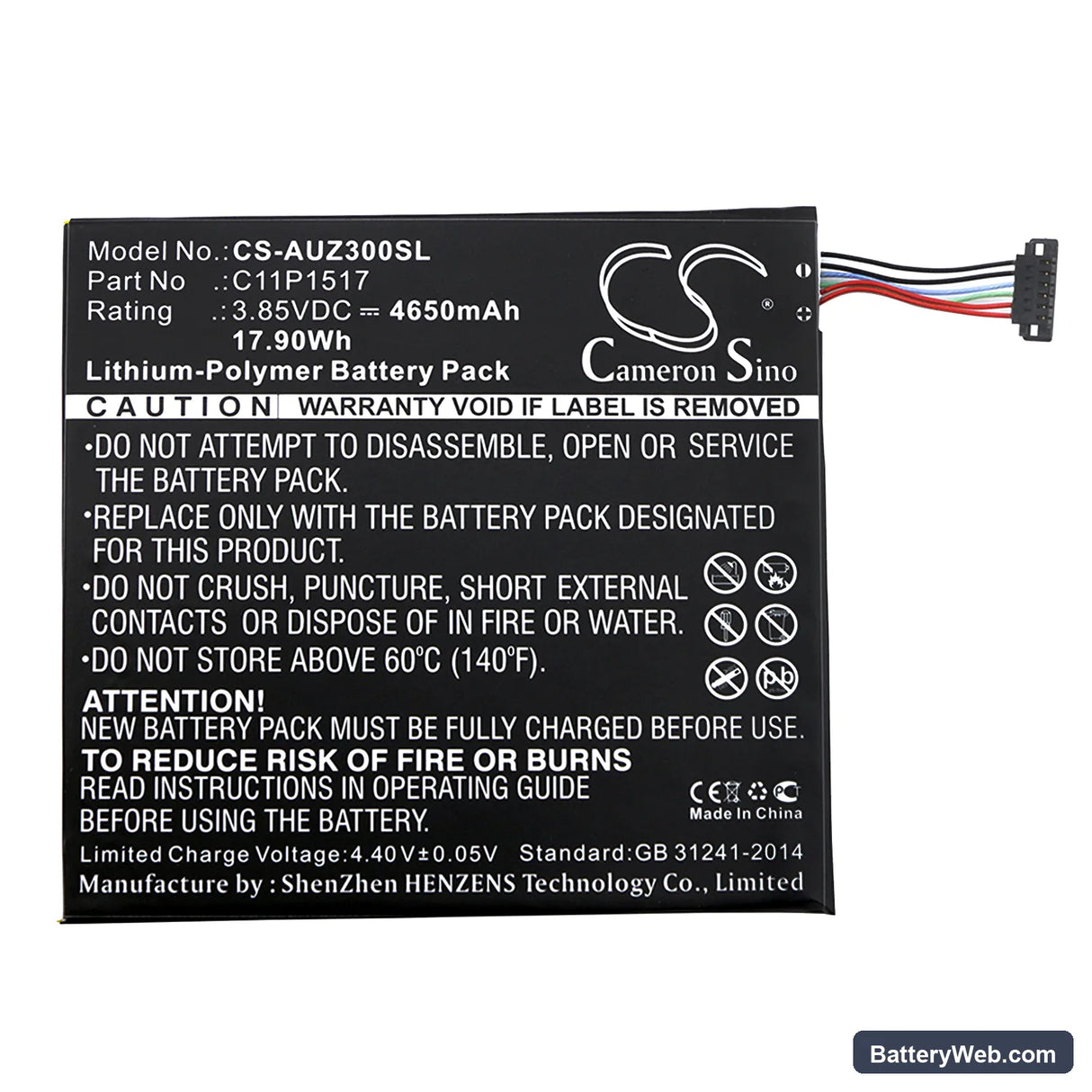Asus ZenPad C 7.0 P01Z Replacement Battery, 3.85V, 4650mAh, Li-Polymer 3