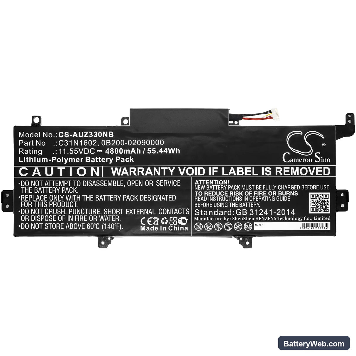 Asus Zenbook UX330UA-FB161T Replacement Battery, 11.55V, 4800mAh, Li-Polymer 3