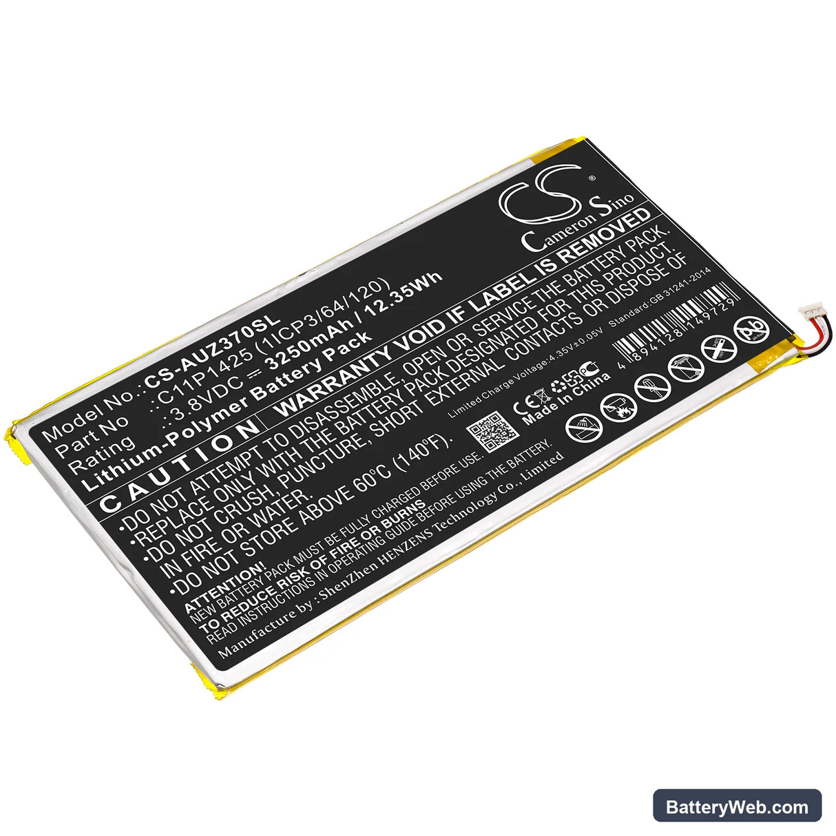Asus ZenPad 7.0 Z370C Replacement Battery, 3.8V, 3250mAh, Li-Polymer 1