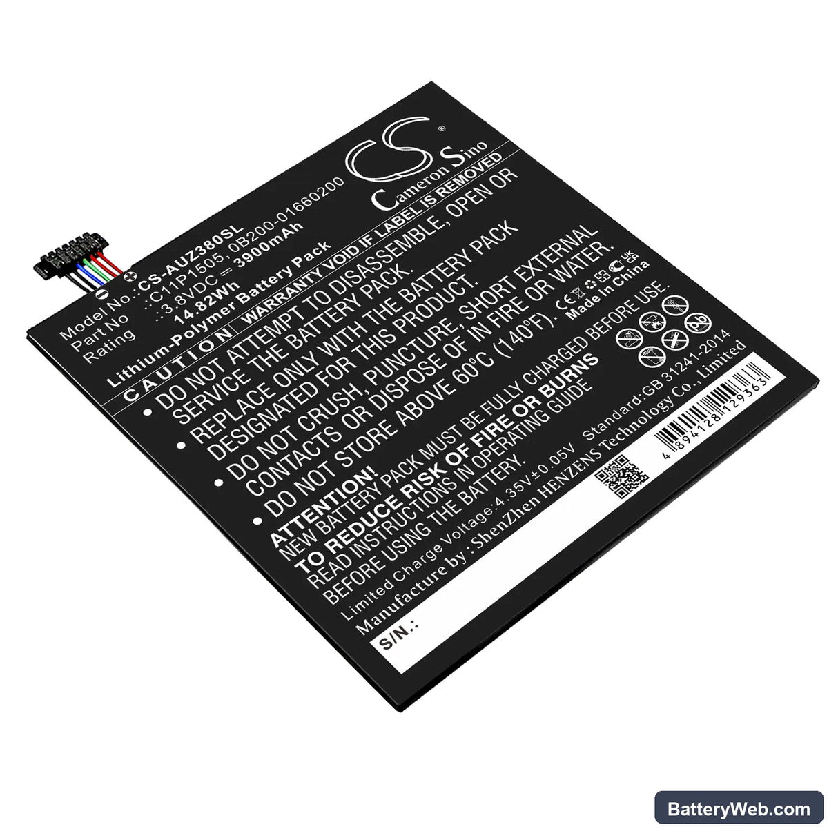 Asus ZenPad 8.0 Z380C Replacement Battery, 3.8V, 3900mAh, Li-Polymer 1