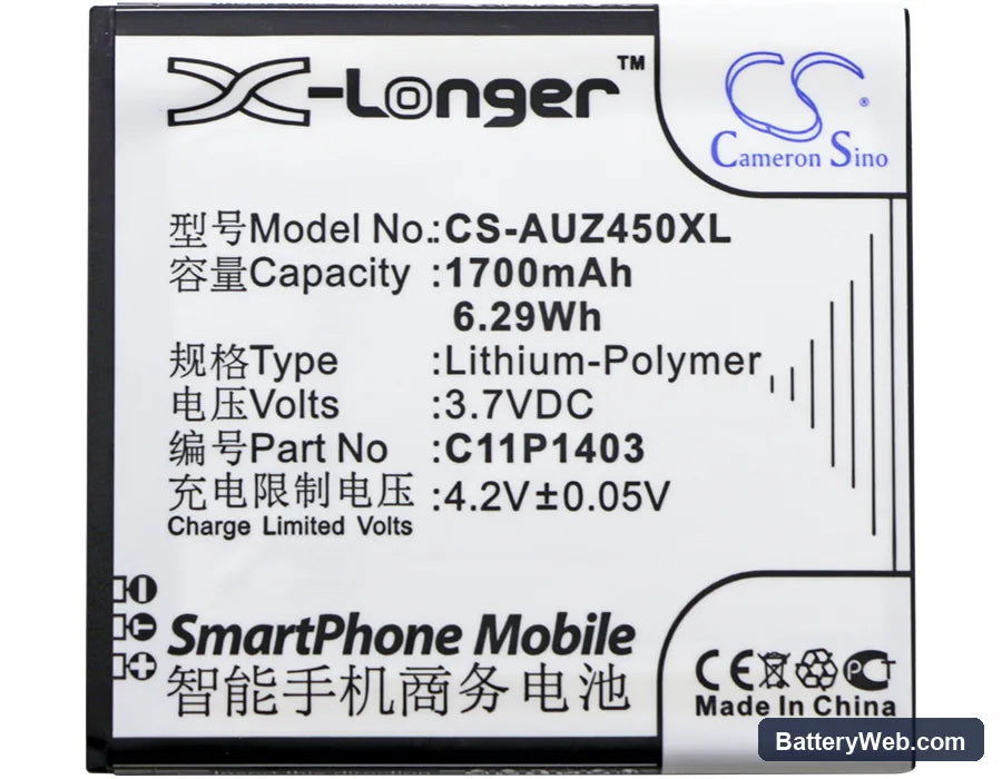 Asus ZenFone 4.5 Replacement Battery, 3.7V, 1700mAh, Li-Polymer 3